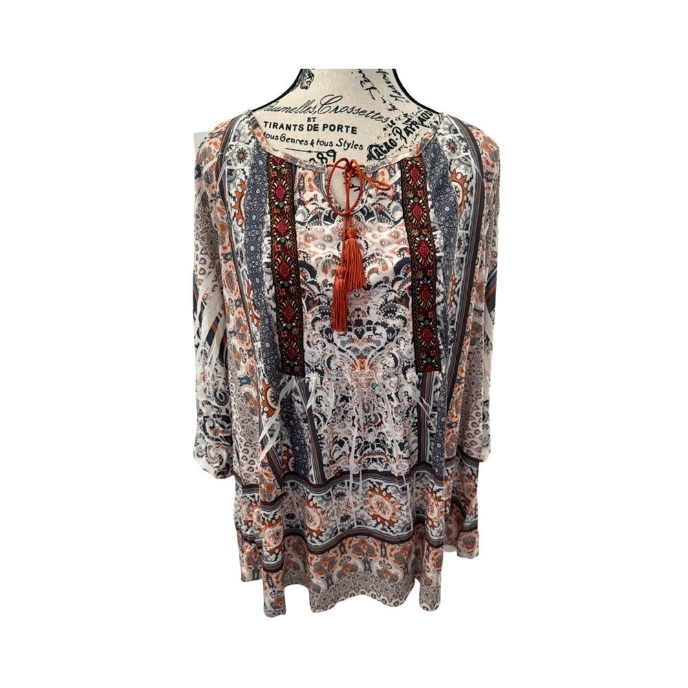 Style & Co Floral Paisley Boho Tassel Tie Tunic Blouse NWT Size 0X
